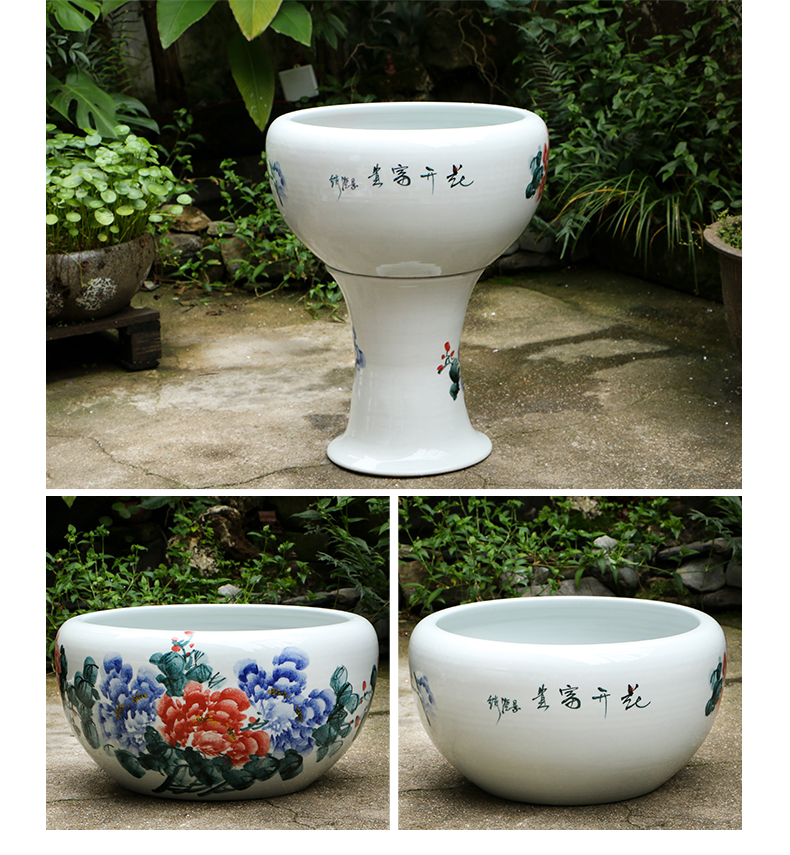 Jingdezhen ceramic floor pillar circulating water tank furnishing articles home sitting room turtle cylinder goldfish bowl cylinder