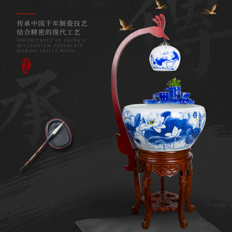 Jingdezhen ceramic filter tank circular tank water fish goldfish bowl office tank sitting room ground wind