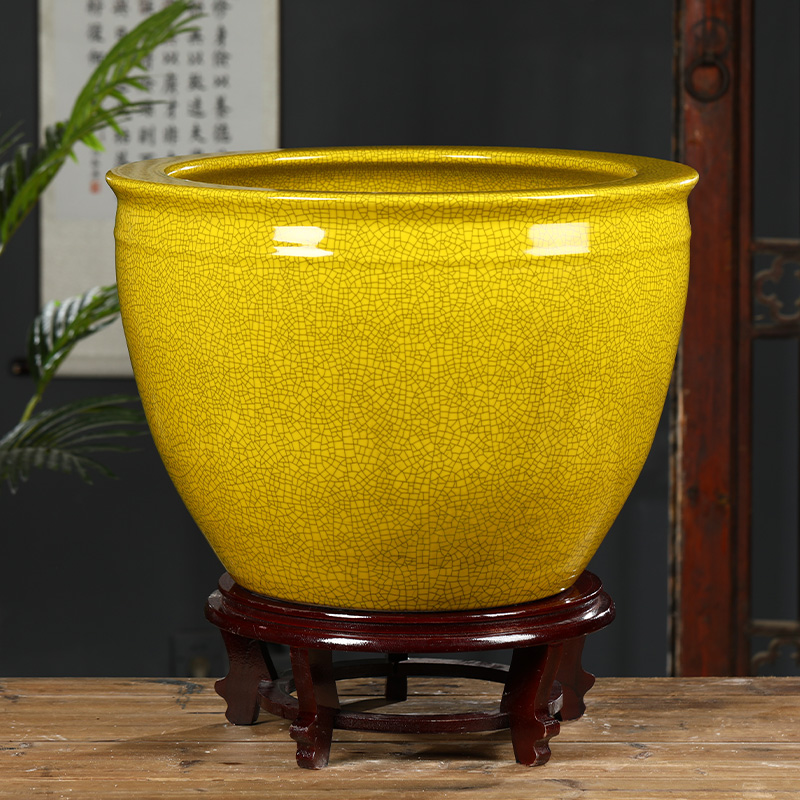 Jingdezhen ceramic aquarium fish farming household ice crack basin large courtyard aquarium furnishing articles water lily, lotus