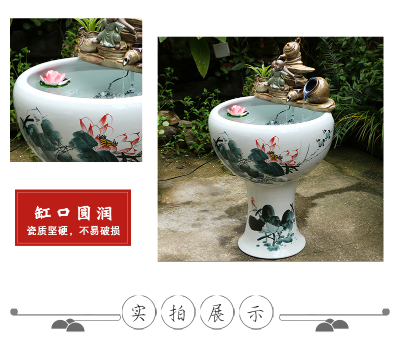 Jingdezhen ceramic floor pillar circulating water tank furnishing articles home sitting room turtle cylinder goldfish bowl cylinder