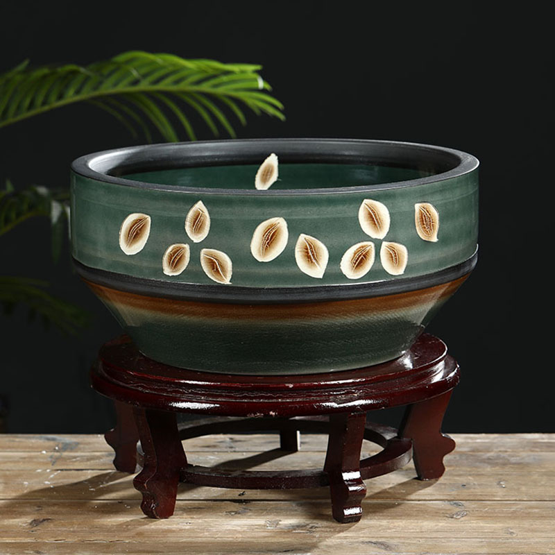 Jingdezhen ceramic aquarium home desktop small goldfish turtle sitting room water lily cylinder refers to basin of lotus furnishing articles