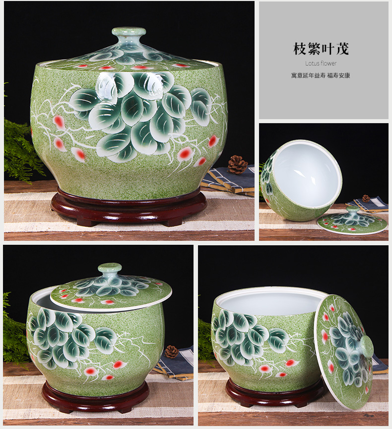 Art spirit of jingdezhen ceramic barrel ricer box store meter box with cover insect - resistant seal tank cylinder storage tank