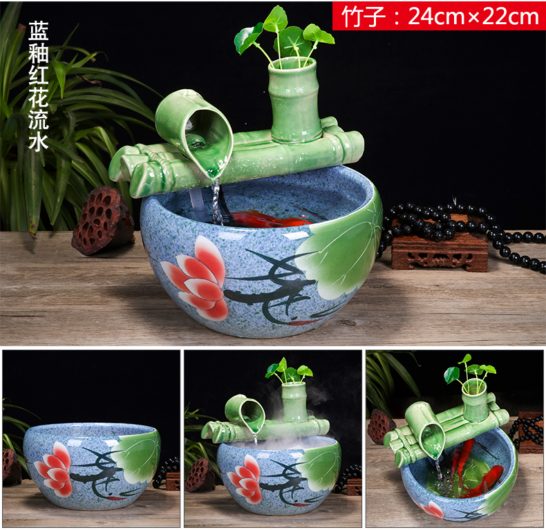 Jingdezhen ceramic fish small sitting room aquarium water fountain creative household humidifier water tank