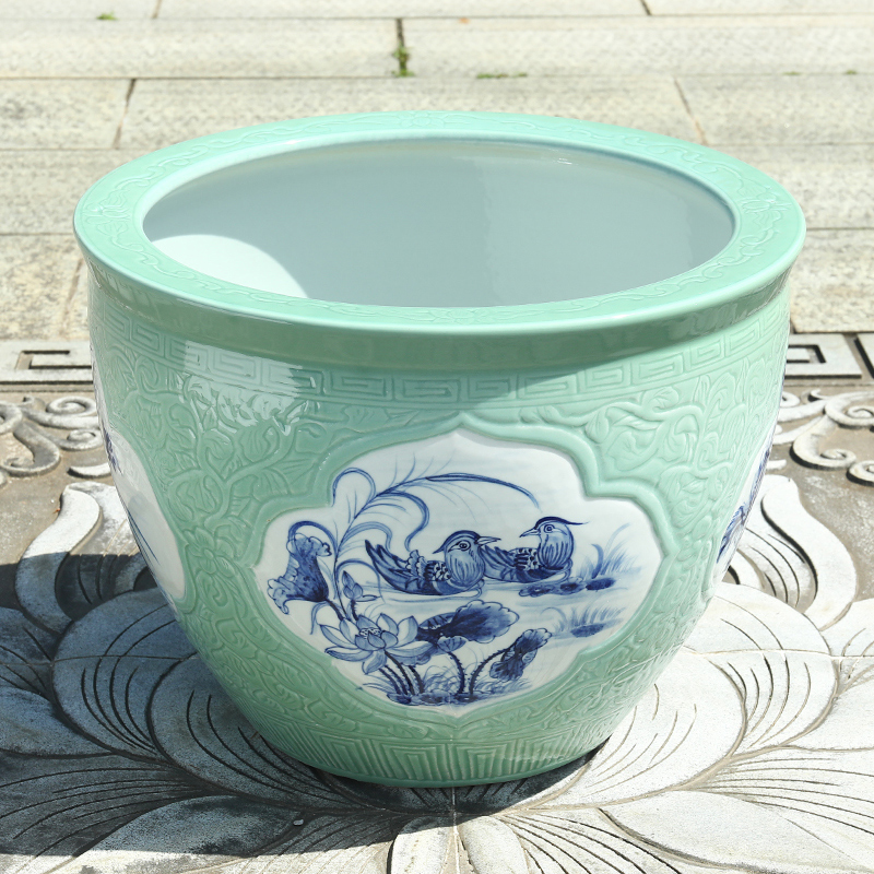 Jingdezhen ceramic VAT goldfish bowl aquarium lotus basin water lily lotus feng shui plutus tortoise cylinder cylinder to plant trees