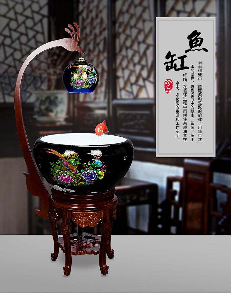 Super - large jingdezhen Chinese penjing ceramic porcelain home sitting room aquarium fish basin cycle indoor a goldfish bowl with lamp