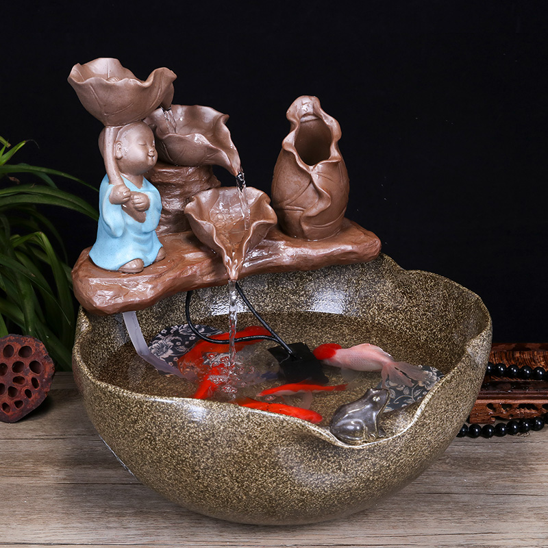 Jingdezhen ceramic aquarium water fountain creative fish circulation place small sitting room adornment