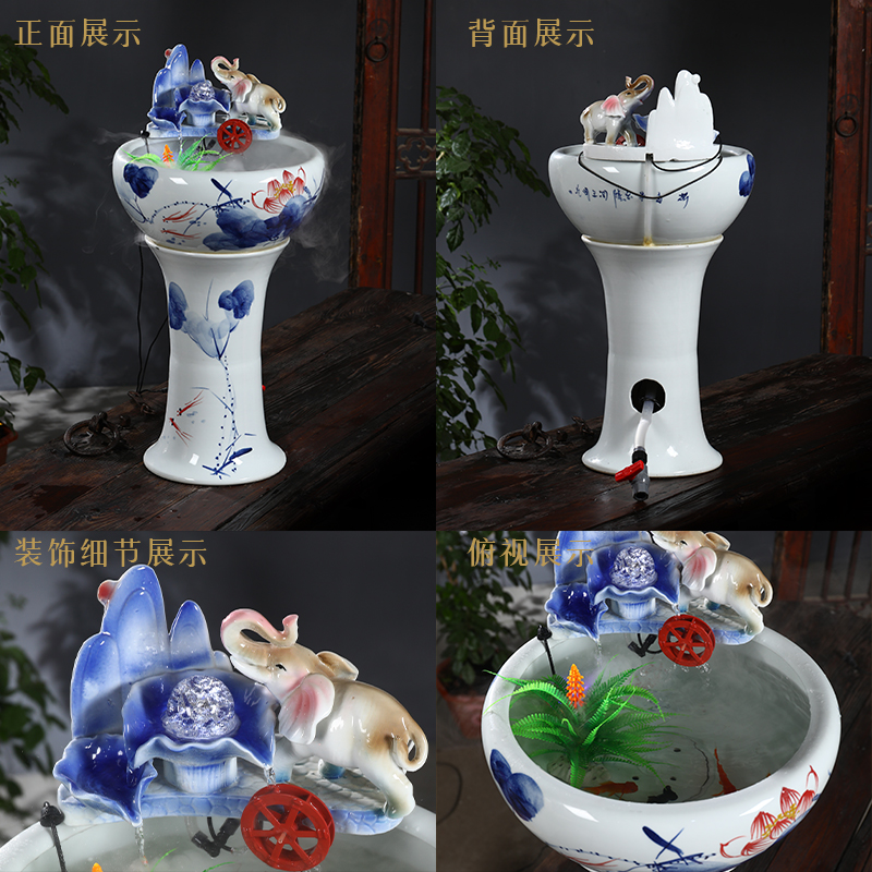 Jingdezhen ceramic filter tank home sitting room goldfish bowl pillar landing fish basin circulation flow tank