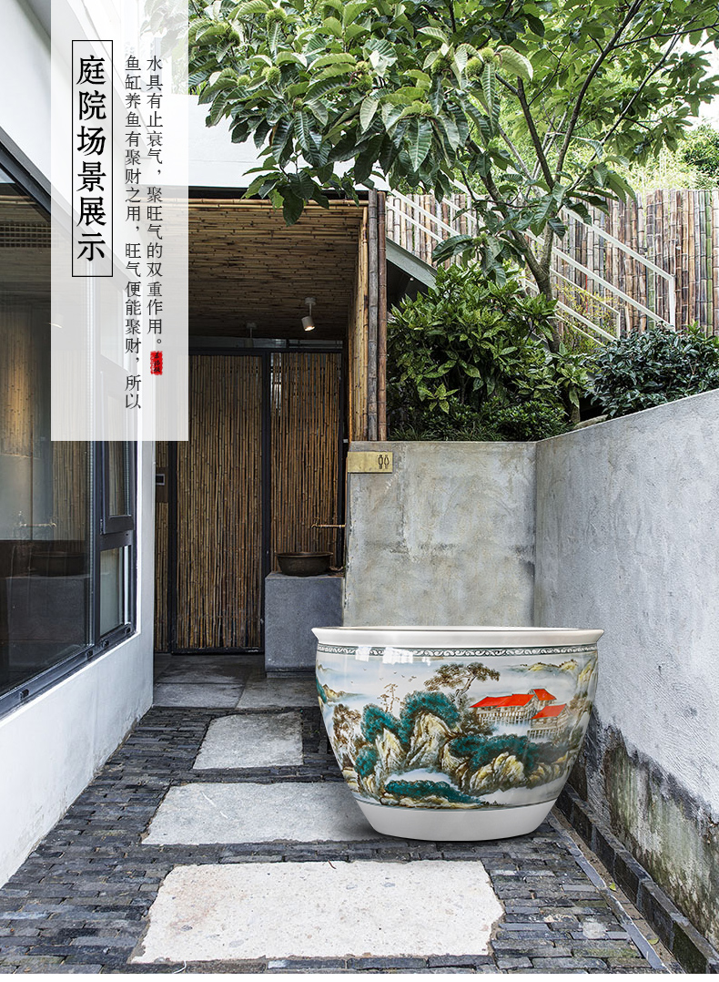 Jingdezhen packages mailed ceramic aquarium 1 meter extra large porcelain jar water lily basin courtyard lotus bowl lotus cylinder cylinder tortoise