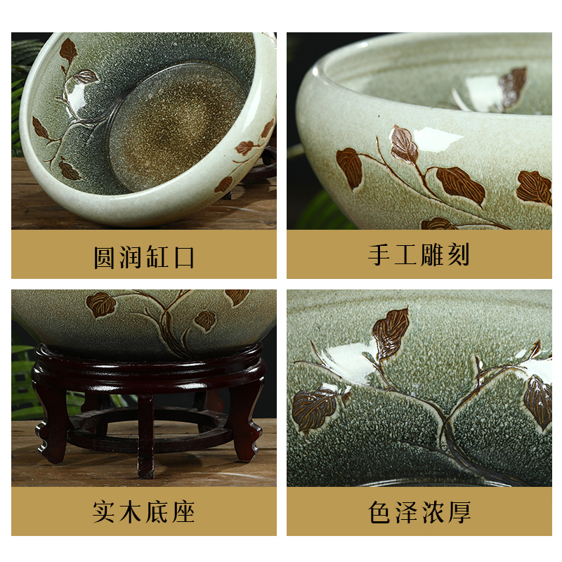 Jingdezhen ceramic aquarium fish bowl of small desktop goldfish bowl basin of a water lily hand - made desktop small place