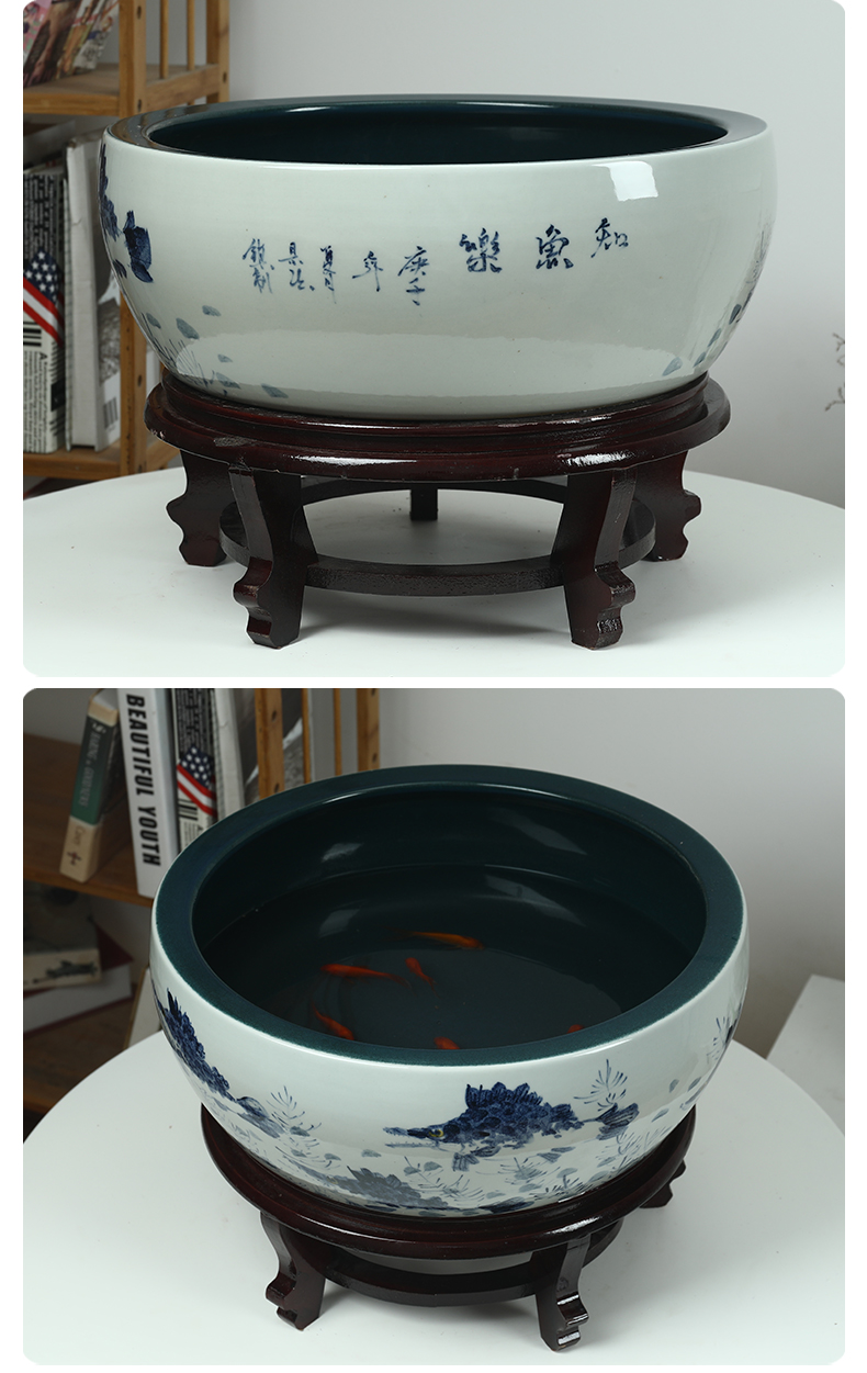 Jingdezhen ceramic aquarium a small goldfish bowl lotus lotus flower pot lotus cylinder cylinder tortoise desktop refers to basin