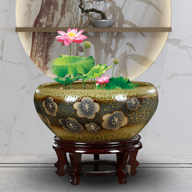Jingdezhen ceramic aquarium small fish basin bowl lotus lotus lotus tortoise cylinder sitting room feng shui goldfish bowl