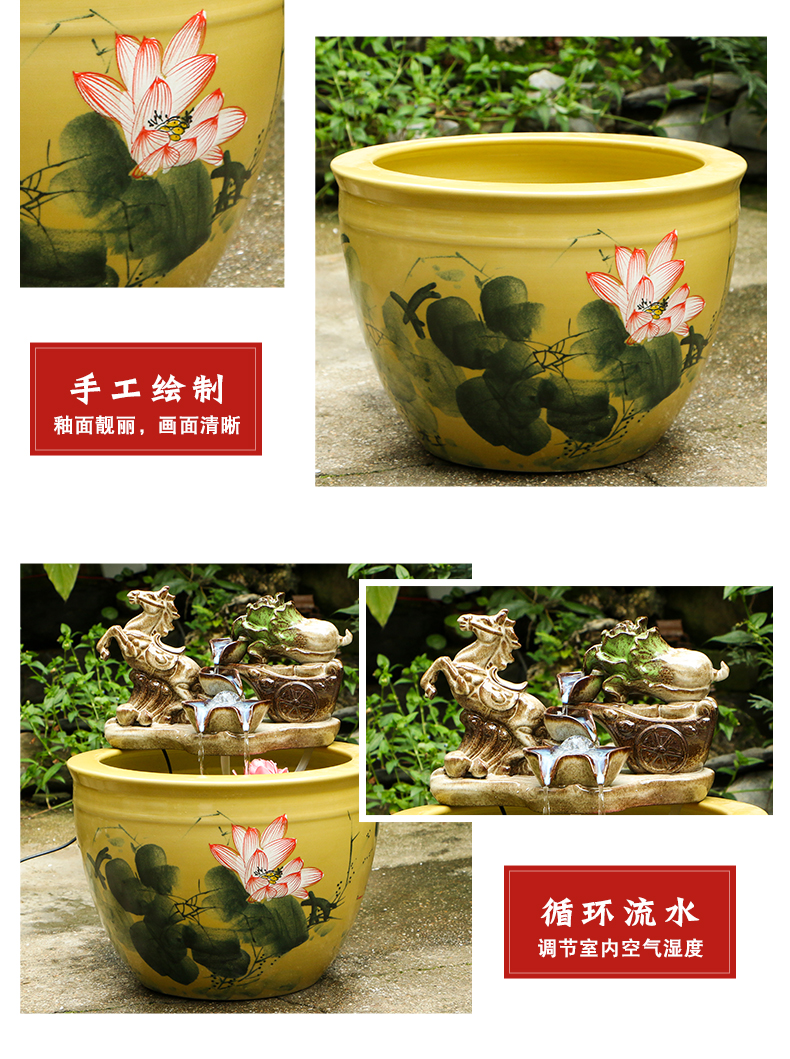 Jingdezhen ceramic goldfish bowl sitting room floor balcony office home furnishing articles circulating water courtyard big fish tank