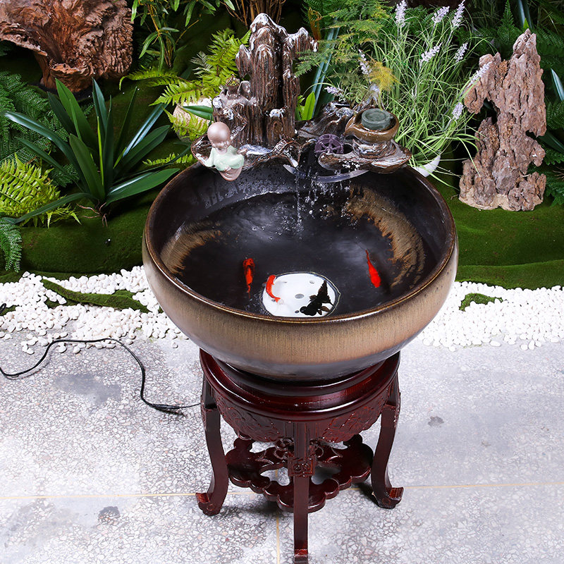 Jingdezhen ceramic filter water fountain in the sitting room adornment tank column humidifying furnishing articles fish basin landscape