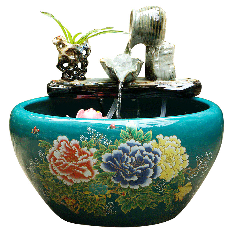 Jingdezhen ceramic goldfish bowl sitting room home feng shui plutus aquarium fountain water furnishing articles, small courtyard cycle