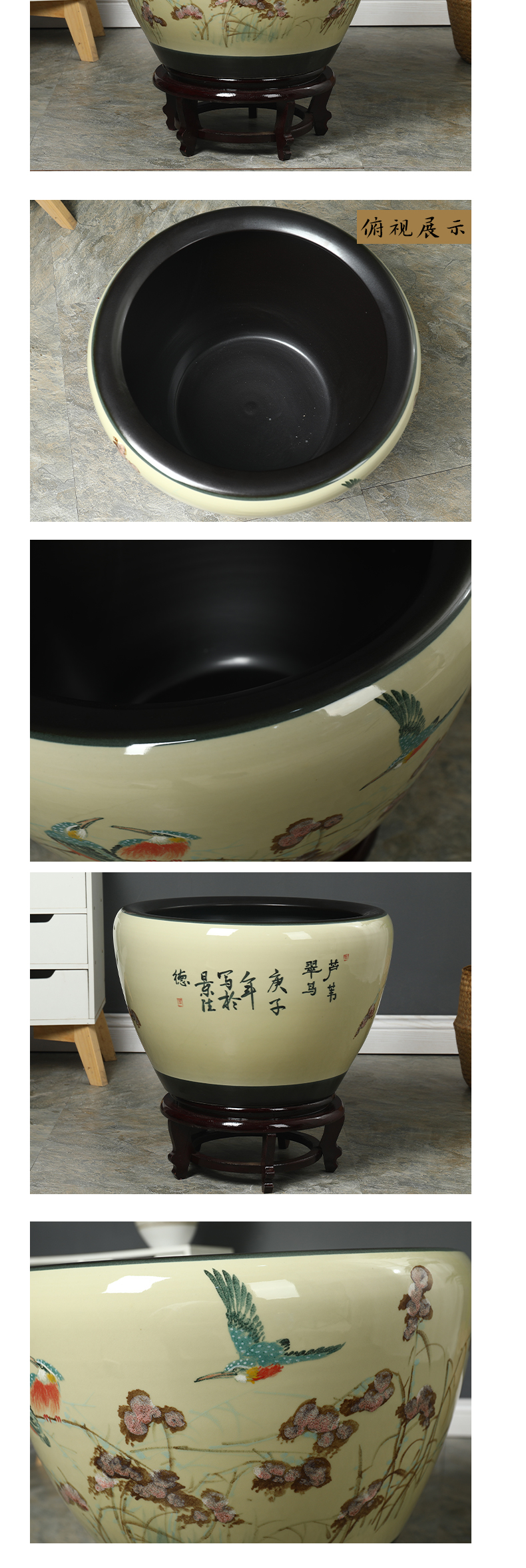 Jingdezhen ceramic goldfish bowl courtyard tank fish balcony cylinder home sitting room aquarium turtle pond lily lotus basin