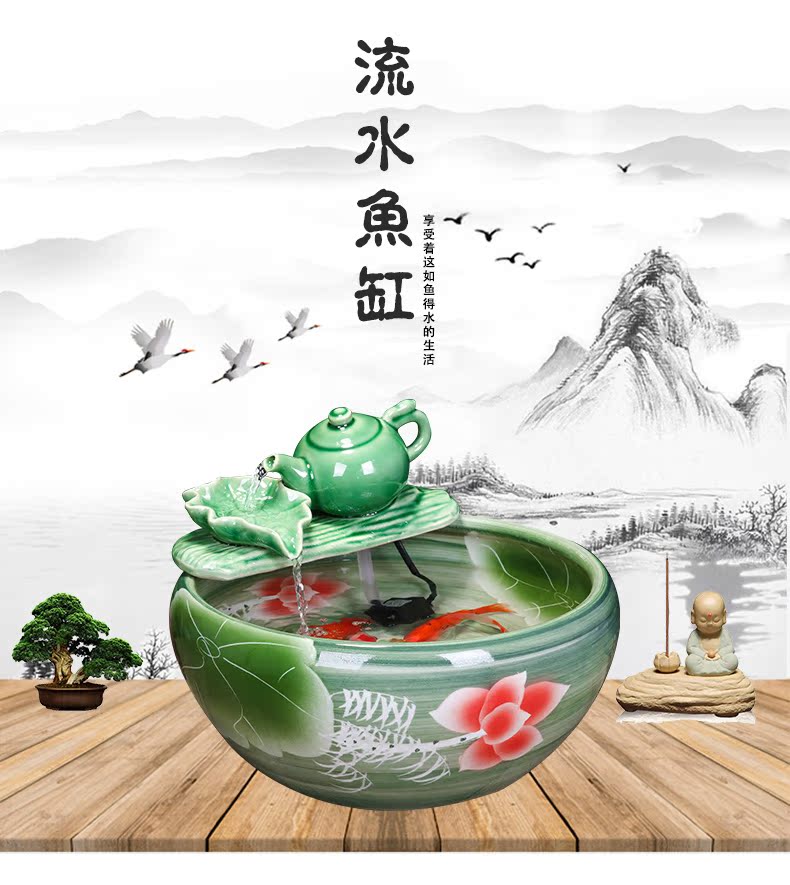 Jingdezhen ceramic aquarium water fountain creative fish circulation place small sitting room adornment