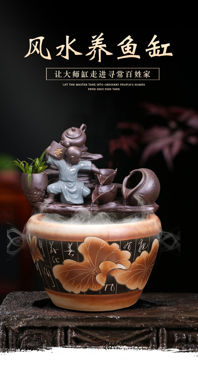 Jingdezhen ceramic goldfish bowl sitting room balcony office water fountain aquarium place feng shui plutus fish bowl