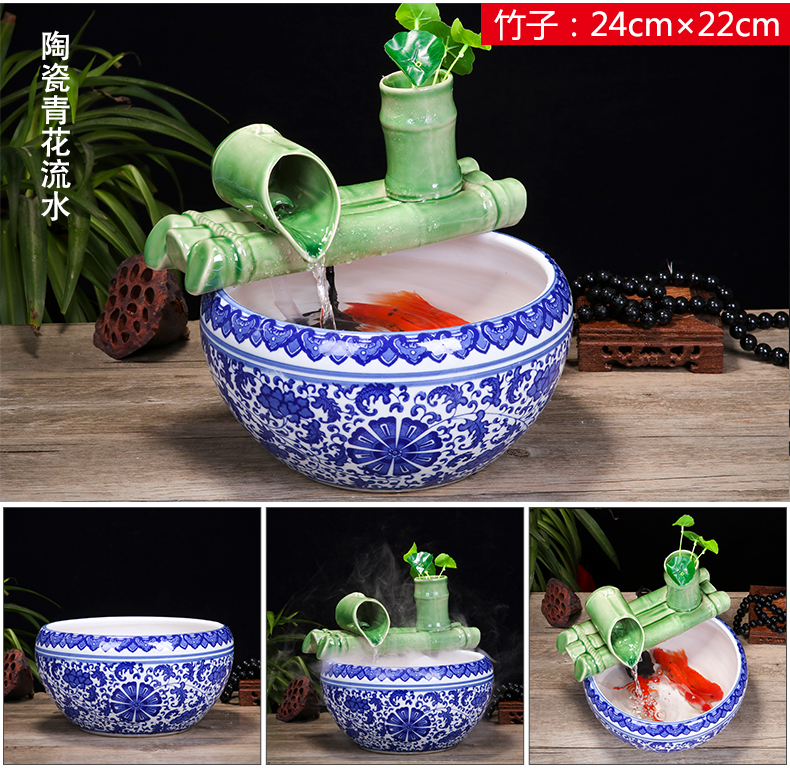 Jingdezhen ceramic fish small sitting room aquarium water fountain creative household humidifier water tank