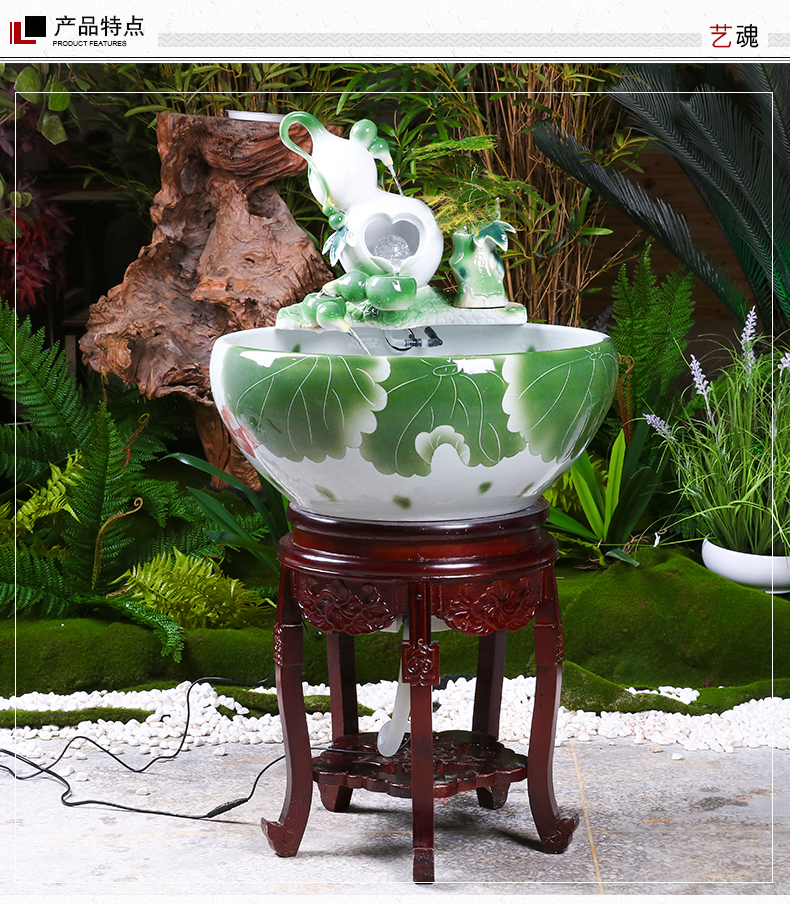 Jingdezhen ceramic aquarium filtration cycle water fountain decoration aquarium cycle water fish home furnishing articles