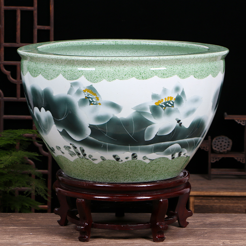 Jingdezhen ceramic aquarium home sitting room the tortoise lotus lotus cylinder feng shui plutus courtyard tank goldfish bowl