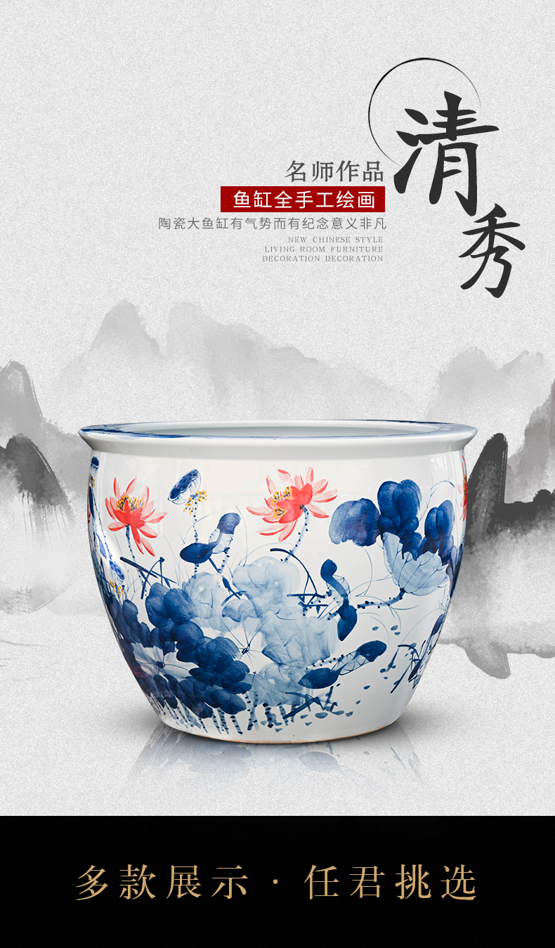 Jingdezhen ceramic aquarium pet gold fish tank water lily basin bowl lotus lotus cylinder cylinder tortoise GangPen sitting room place the flood water