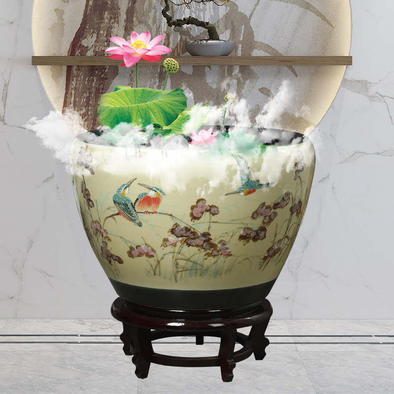 Jingdezhen ceramic goldfish bowl courtyard tank fish balcony cylinder home sitting room aquarium turtle pond lily lotus basin