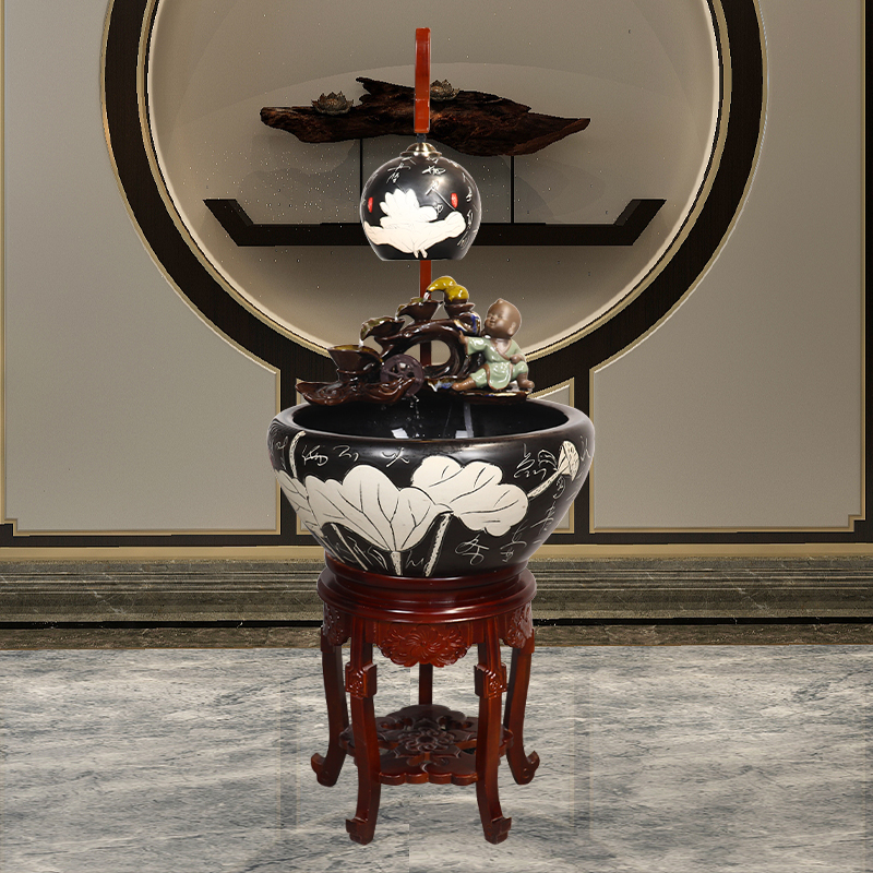 Oversized with lamp jingdezhen ceramic aquarium fish basin to circulating water turtle cylinder goldfish bowl lotus