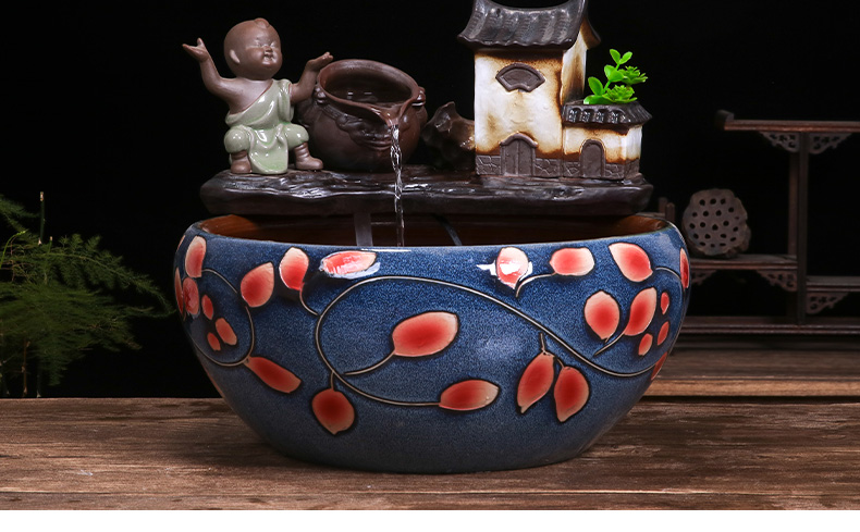 Ceramic cylinder tortoise sitting room balcony office desktop home furnishing articles circulating water goldfish bowl bowl of water lily fish tank