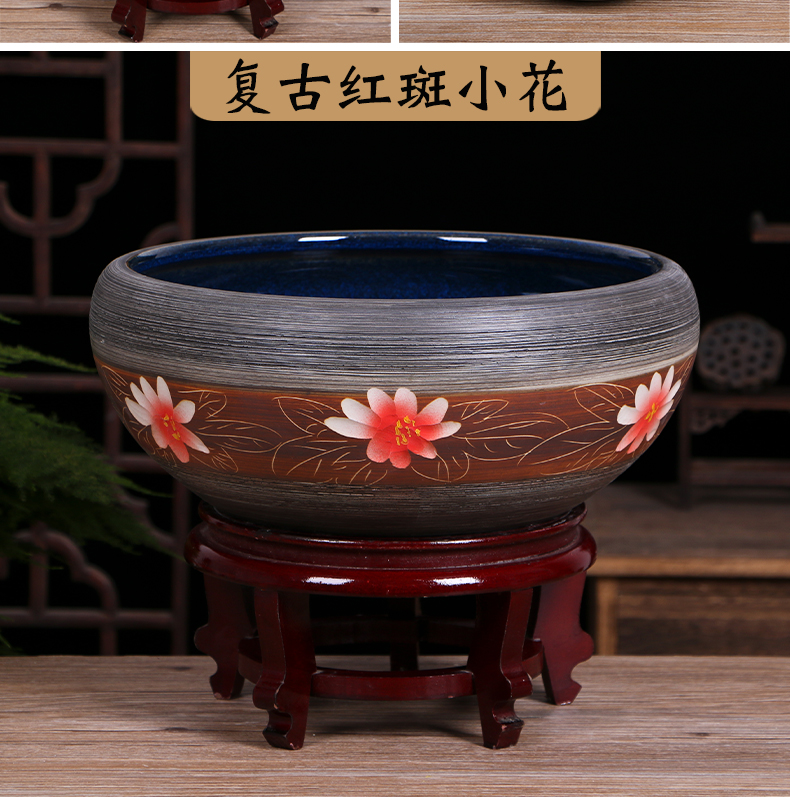 Jingdezhen ceramic aquarium small turtle sitting room home circular cylinder fish bowl goldfish bowl lotus lotus cylinder basin