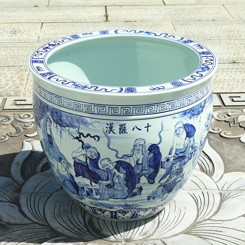 Jingdezhen ceramic goldfish bowl hand - made blue large turtle cylinder basin sitting room lotus lotus lotus brocade carp