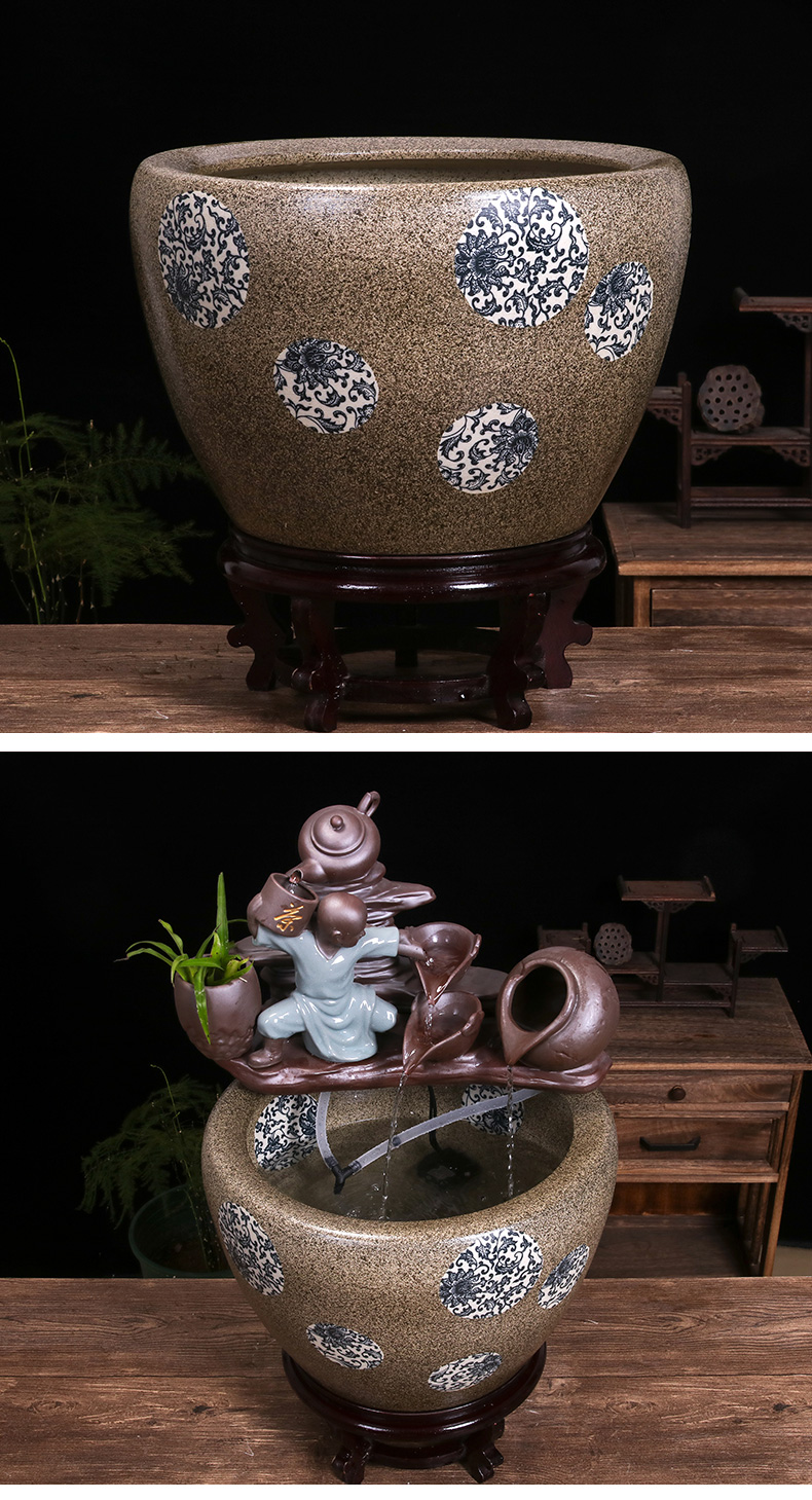 Restoring ancient ways of jingdezhen ceramic aquarium home furnishing articles courtyard circular fountain water goldfish bowl shui plutus turtle cylinder