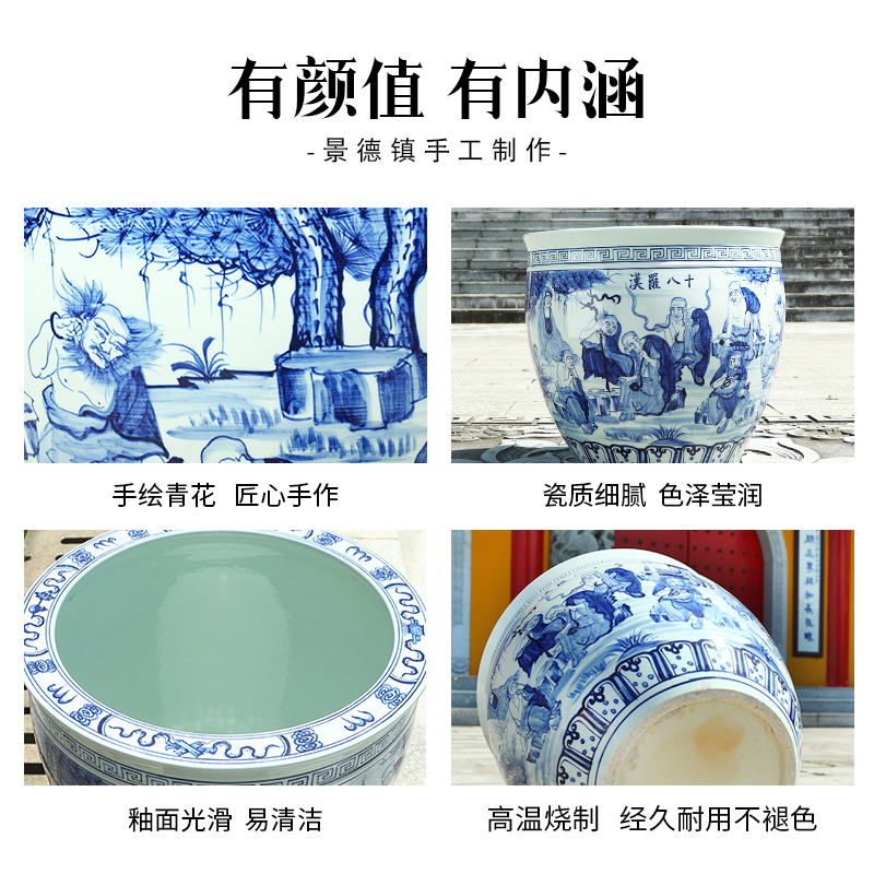 Jingdezhen ceramic goldfish bowl hand - made blue large turtle cylinder basin sitting room lotus lotus lotus brocade carp