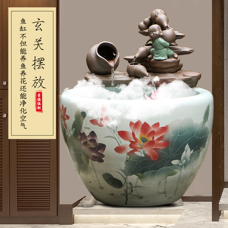 Art spirit of jingdezhen ceramic goldfish bowl courtyard tank aquarium black lotus turtle pond lily lotus home