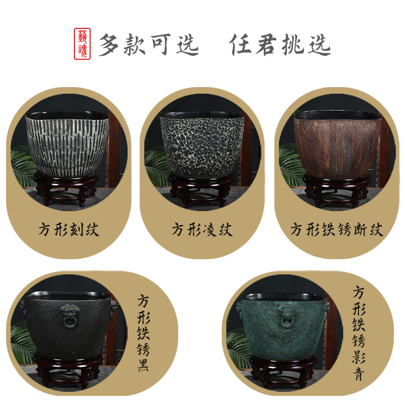Jingdezhen ceramic square mercifully glaze tank yard large turtle cylinder fish basin water lily bowl lotus lotus