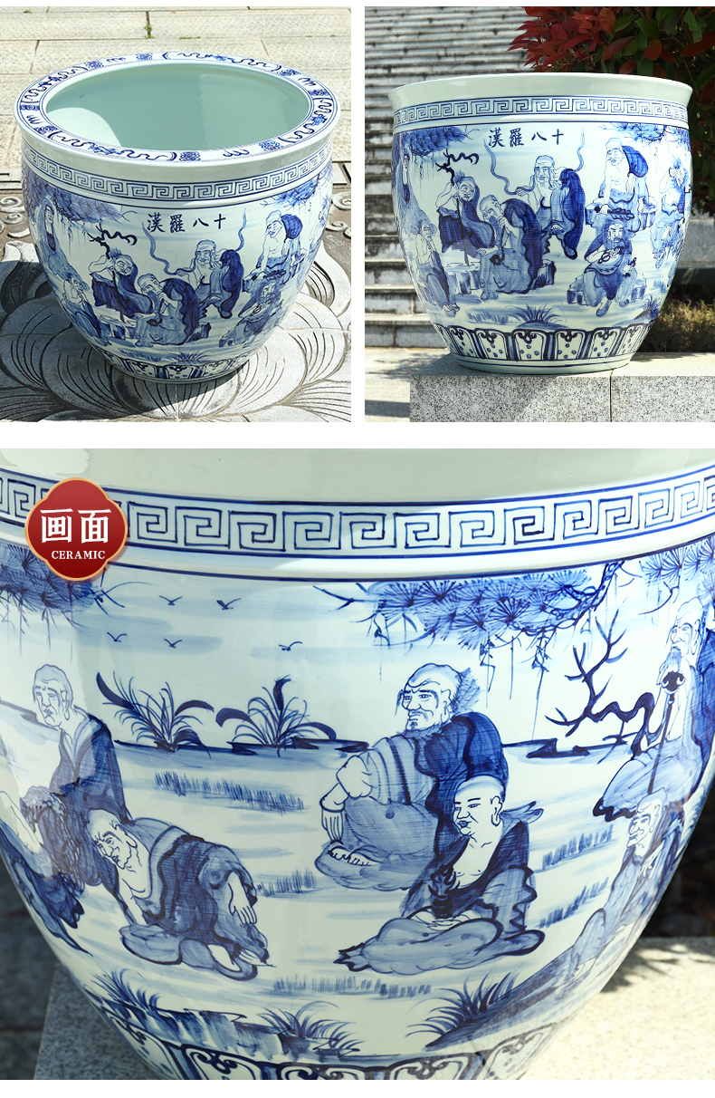 Jingdezhen ceramic goldfish bowl hand - made blue large turtle cylinder basin sitting room lotus lotus lotus brocade carp