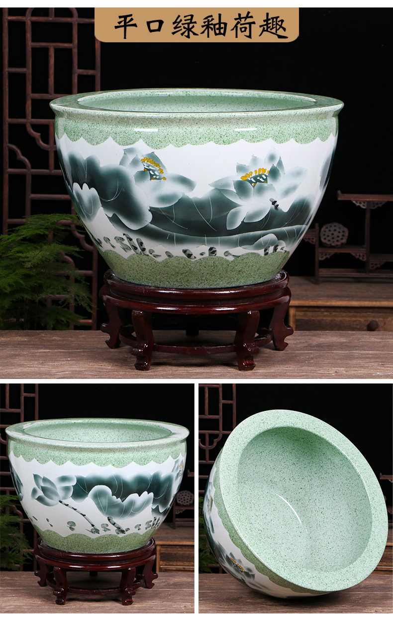 Jingdezhen ceramic aquarium home sitting room the tortoise lotus lotus cylinder feng shui plutus courtyard tank goldfish bowl