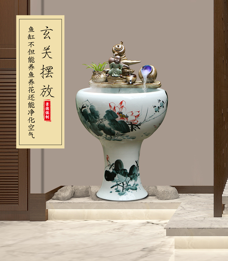 Jingdezhen ceramic floor pillar circulating water tank furnishing articles home sitting room turtle cylinder goldfish bowl cylinder