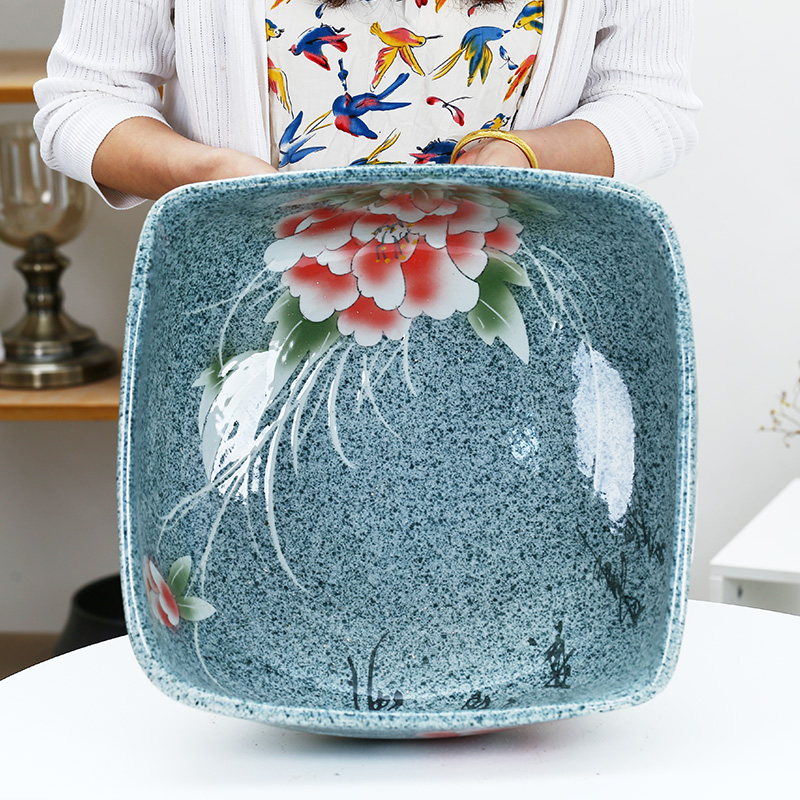 Jingdezhen ceramic aquarium fangyuan lotus blue and white goldfish turtle GangPen sleep bowl lotus refers to basin cylinder tank sitting room