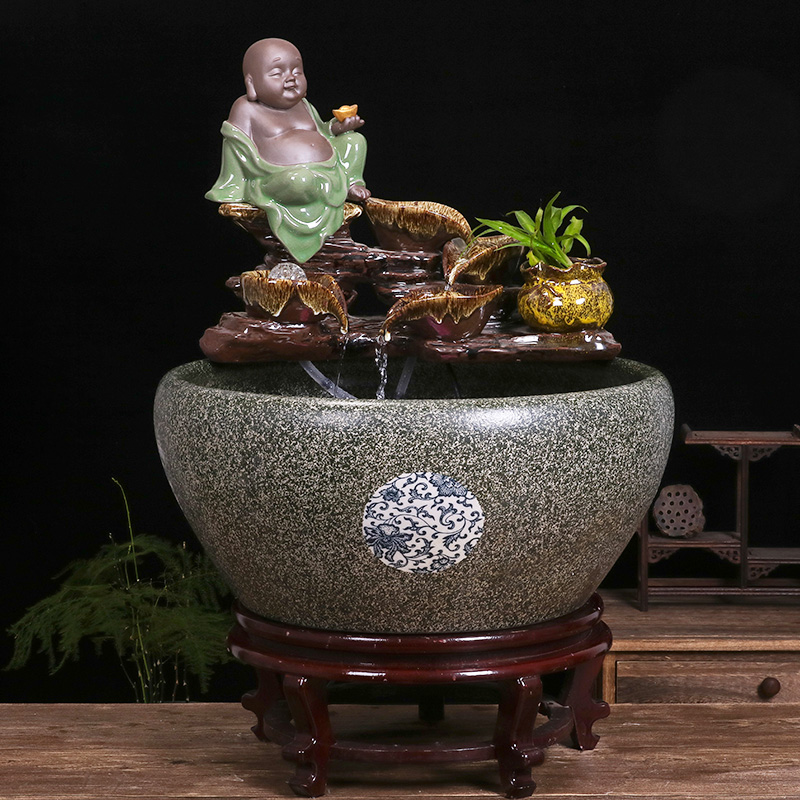 Restoring ancient ways of jingdezhen ceramic aquarium home furnishing articles courtyard circular fountain water goldfish bowl shui plutus turtle cylinder