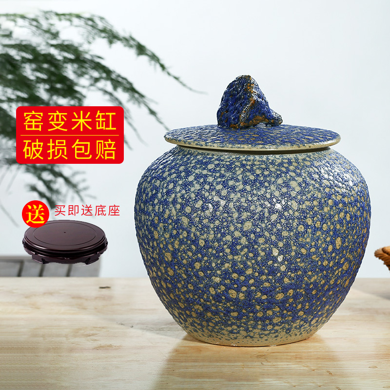 Jingdezhen household moistureproof insect - resistant seal type ceramic barrel ricer box with cover storage tank 20/30 kg of flour