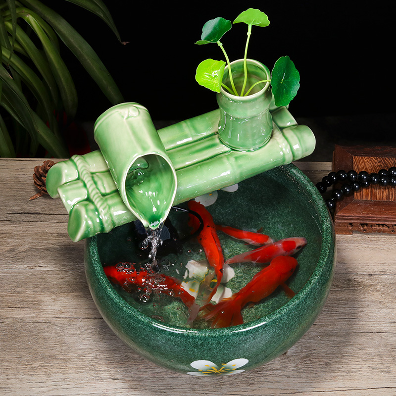 Jingdezhen ceramic fish small sitting room aquarium water fountain creative household humidifier water tank