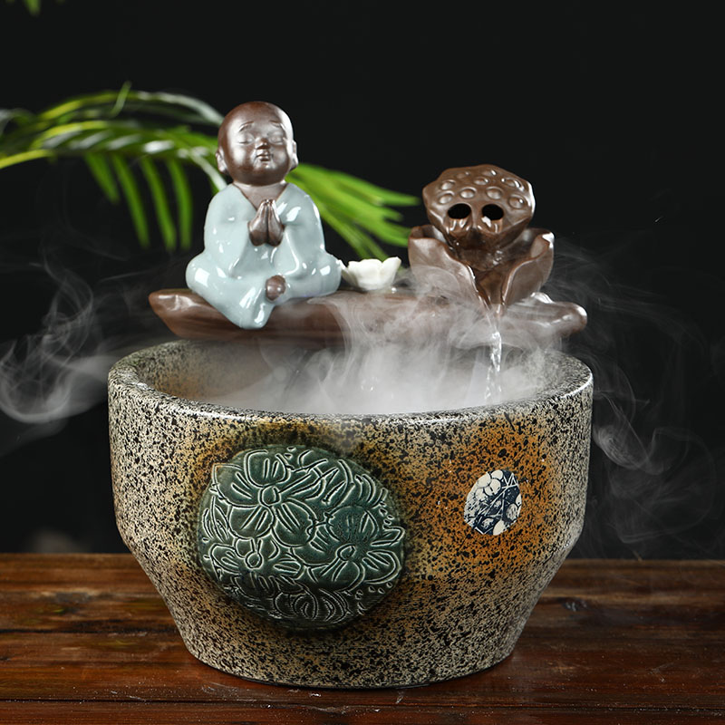 Jingdezhen ceramic tank home sitting room circulating water tank feng shui plutus furnishing articles balcony cylinder goldfish turtle