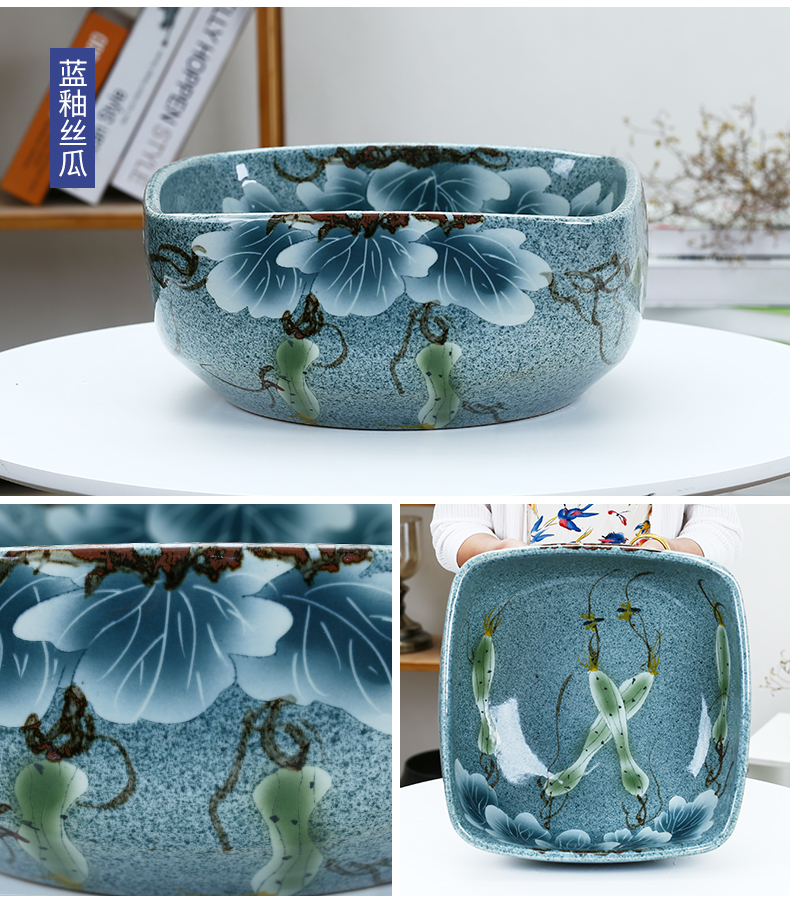 Jingdezhen ceramic aquarium fangyuan lotus blue and white goldfish turtle GangPen sleep bowl lotus refers to basin cylinder tank sitting room