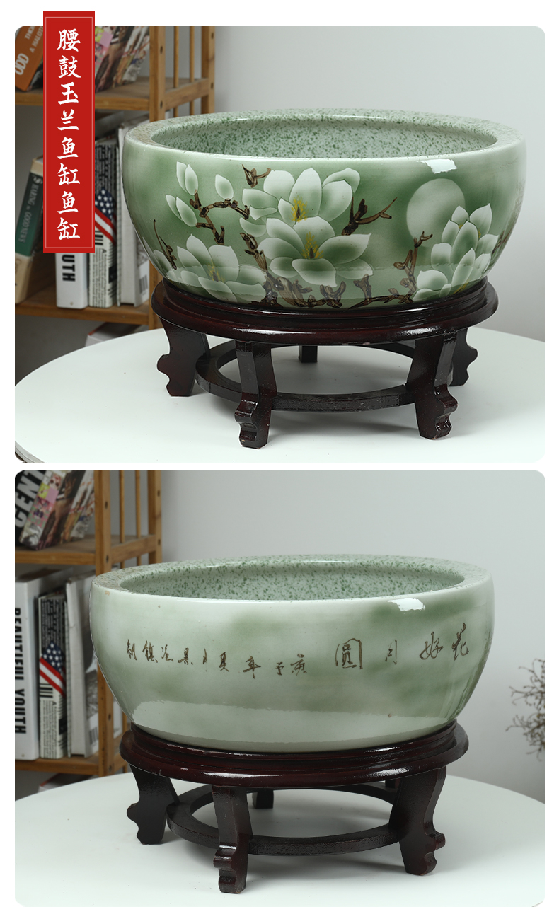Jingdezhen ceramic aquarium a small goldfish bowl lotus lotus flower pot lotus cylinder cylinder tortoise desktop refers to basin