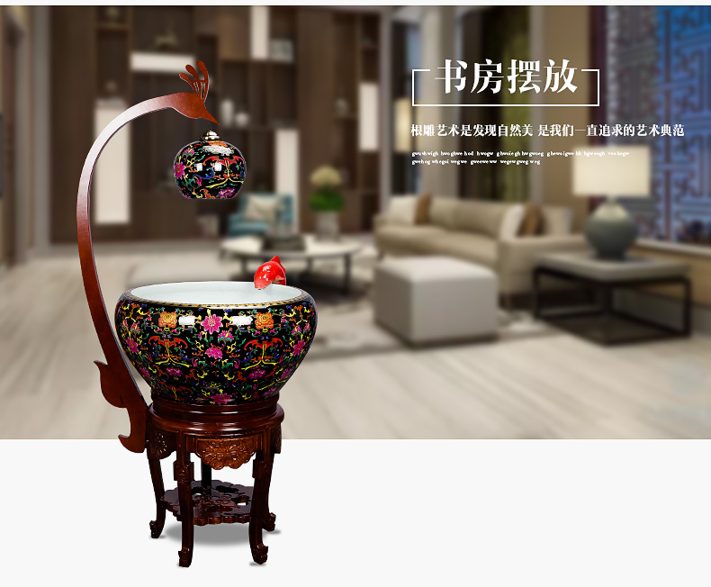 Super - large jingdezhen Chinese penjing ceramic porcelain home sitting room aquarium fish basin cycle indoor a goldfish bowl with lamp