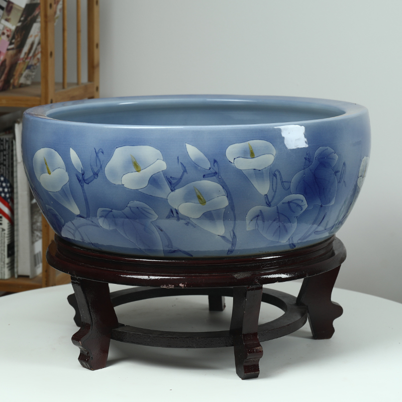 Jingdezhen ceramic aquarium a small goldfish bowl lotus lotus flower pot lotus cylinder cylinder tortoise desktop refers to basin