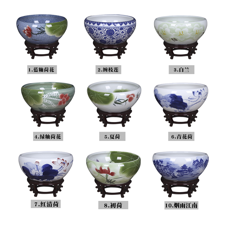 Jingdezhen ceramic aquarium turtle cylinder goldfish bowl of the big tank water lily bowl lotus lotus cylinder cylinder furnishing articles in the living room