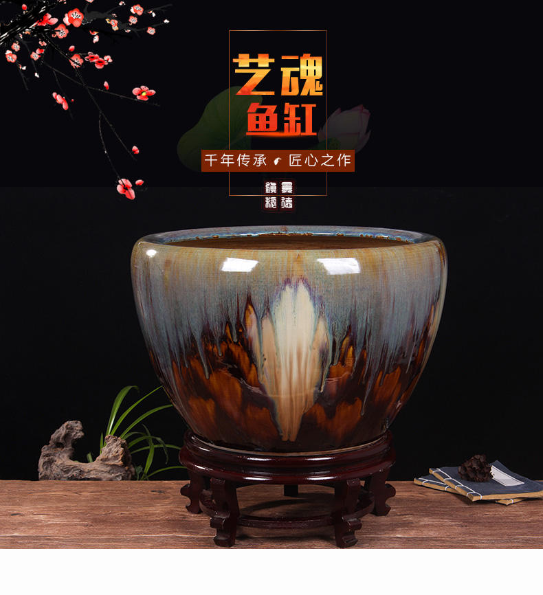 Jingdezhen ceramic aquarium turtle cylinder water lily goldfish bowl bowl lotus extra large aquarium home sitting room