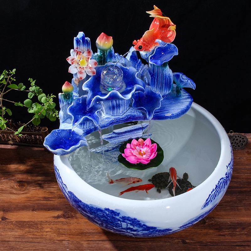 Chinese ceramic water fountain furnishing articles money sitting room feng shui round ball tank waterscape humidifier adornment ornament