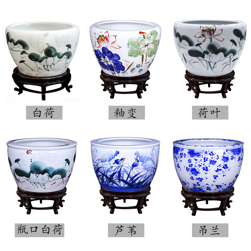 Jingdezhen ceramic aquarium turtle cylinder basin of water lily lotus goldfish bowl sitting room king fish bowl lotus cylinder